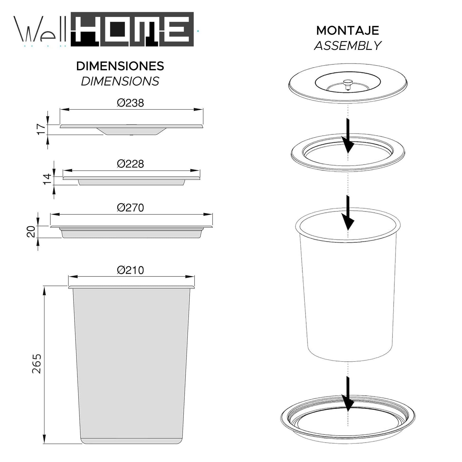 Cubo Integrable En Encimera 8l Tapa Acero Inox Negro_2