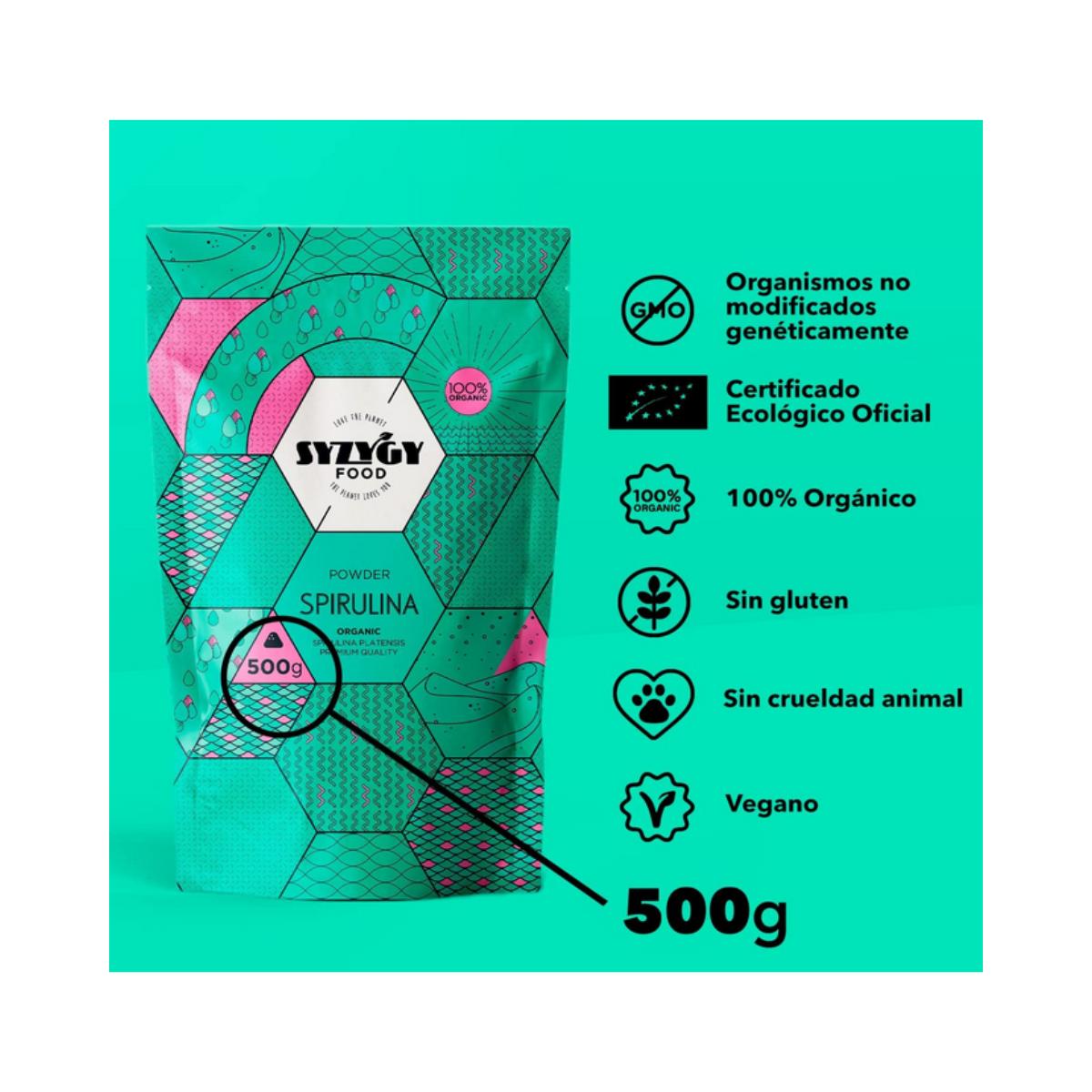 Espirulina em pó biológica certificada, 500 g. Syzygy Foods