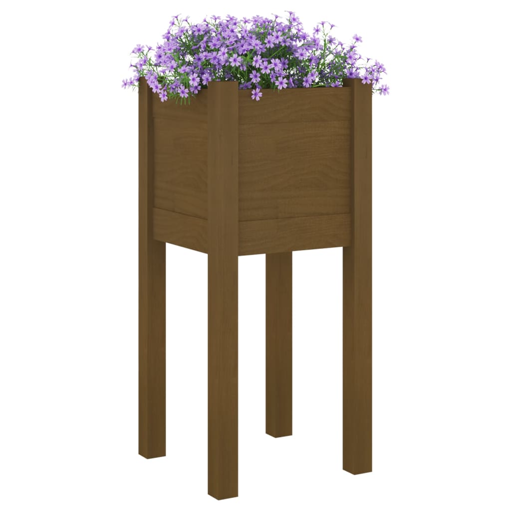 Jardineras 2 Uds Madera Maciza De Pino Marrón Miel 31x31x70 Cm_2