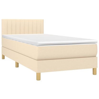 Cama Box Spring Con Colchón Y Led Tela Crema 80x200 Cm / Vetonek_2
