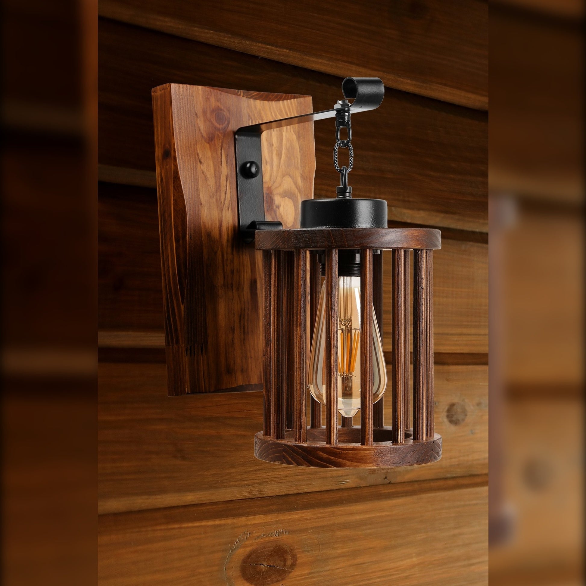 Aplique De Pared Celda Colgante, Madera , Marrón Oscuro, 15x26x28, Casquillo E 27 Max 60 W_1