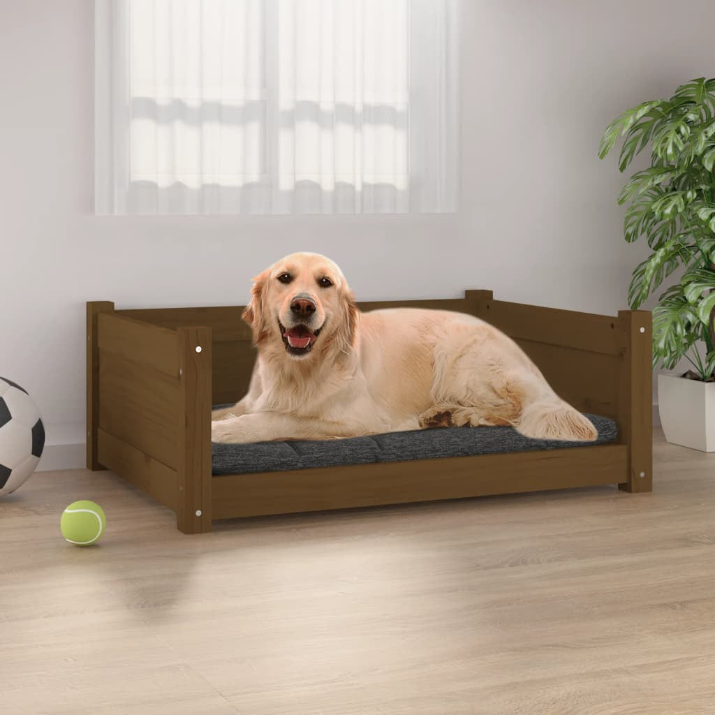 Vidaxl Cama Para Perros Madera Maciza Pino Marrón Miel 75,5x55,5x28 Cm_1