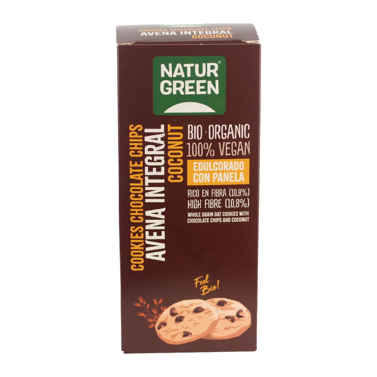 Bolacha Vegan com Aveia Integral, Pepitas de Chocolate e Coco Biológico Naturgreen 140 g