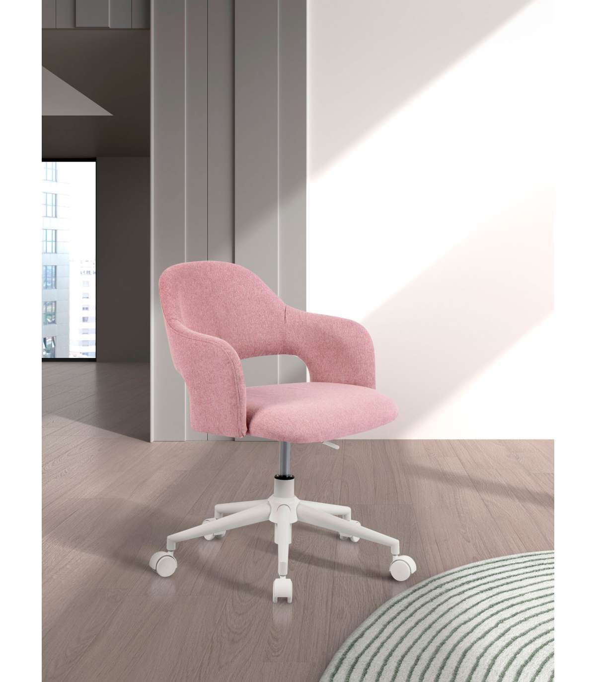 Silla Despacho Giratoria Elevable Acabado Rosa, 58m(ancho) 71/81cm(altura) 58cm(fondo)_3
