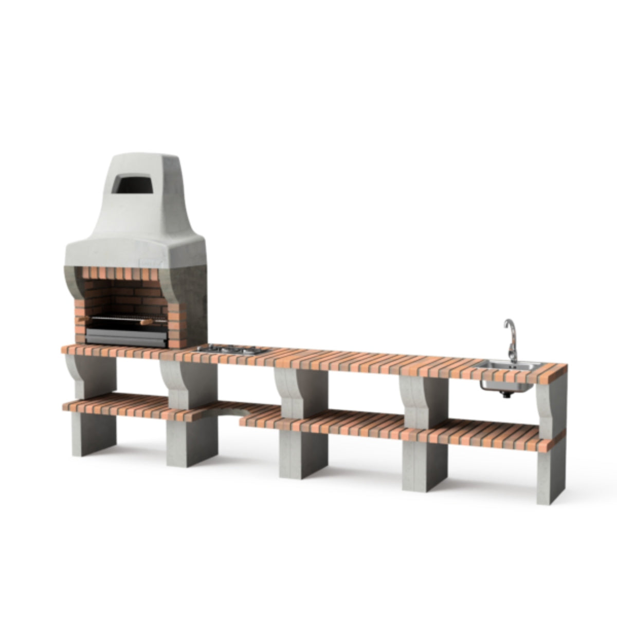 Palermo Pack 2 cozinha exterior com churrasqueira, suporte de tejadilho, fogão e lava-loiça, Movelar