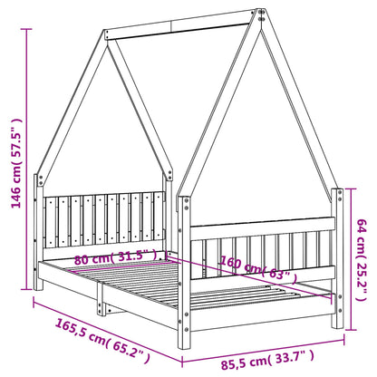 Vidaxl Estructura De Cama Para Niños Madera De Pino Negro 80x160 Cm_2