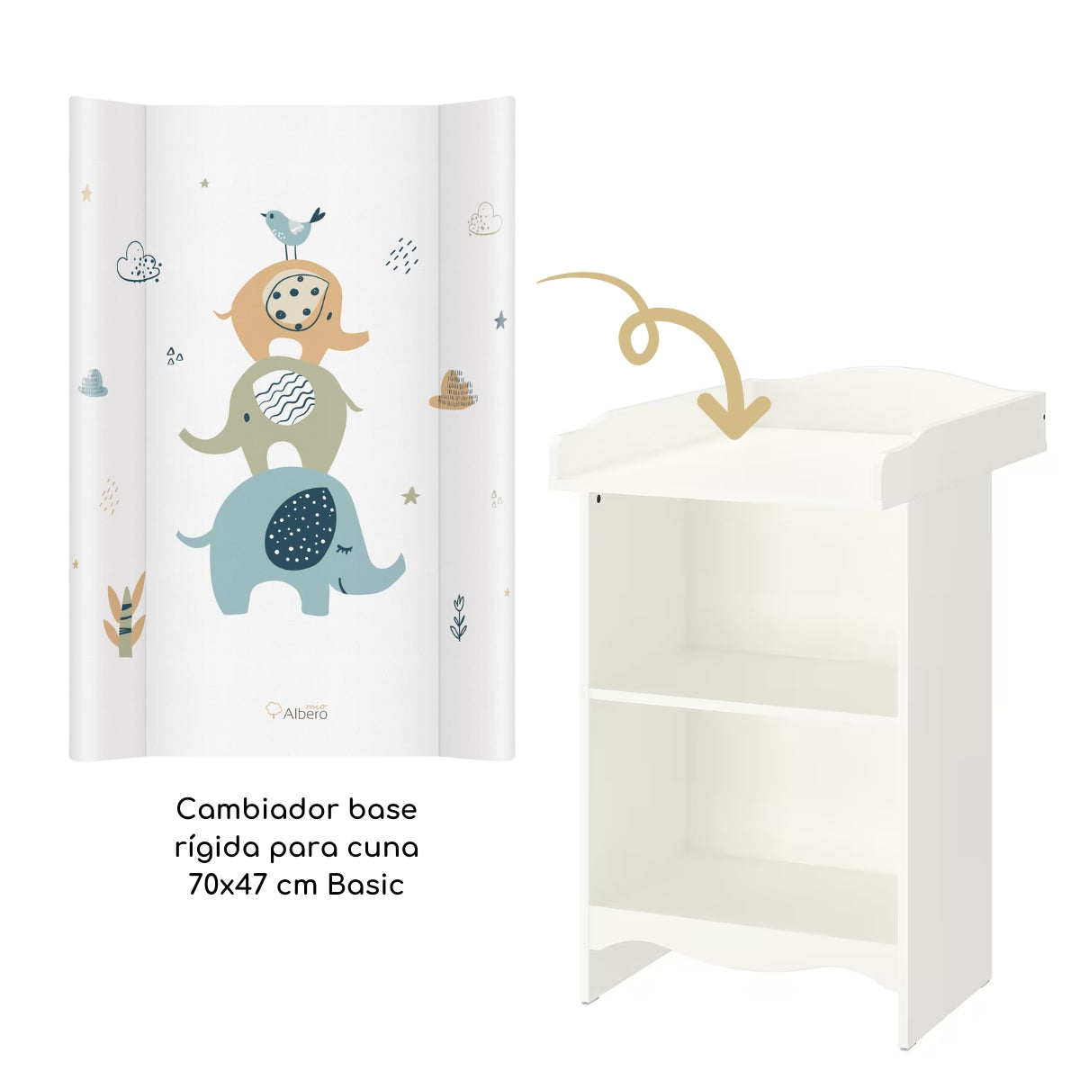 Basic Cambiador Base Rígida 70x47cm Cuna Y Cómoda 2 En 1 Albero Mio | Estable En La Cuna, Práctico En La Cómoda_3