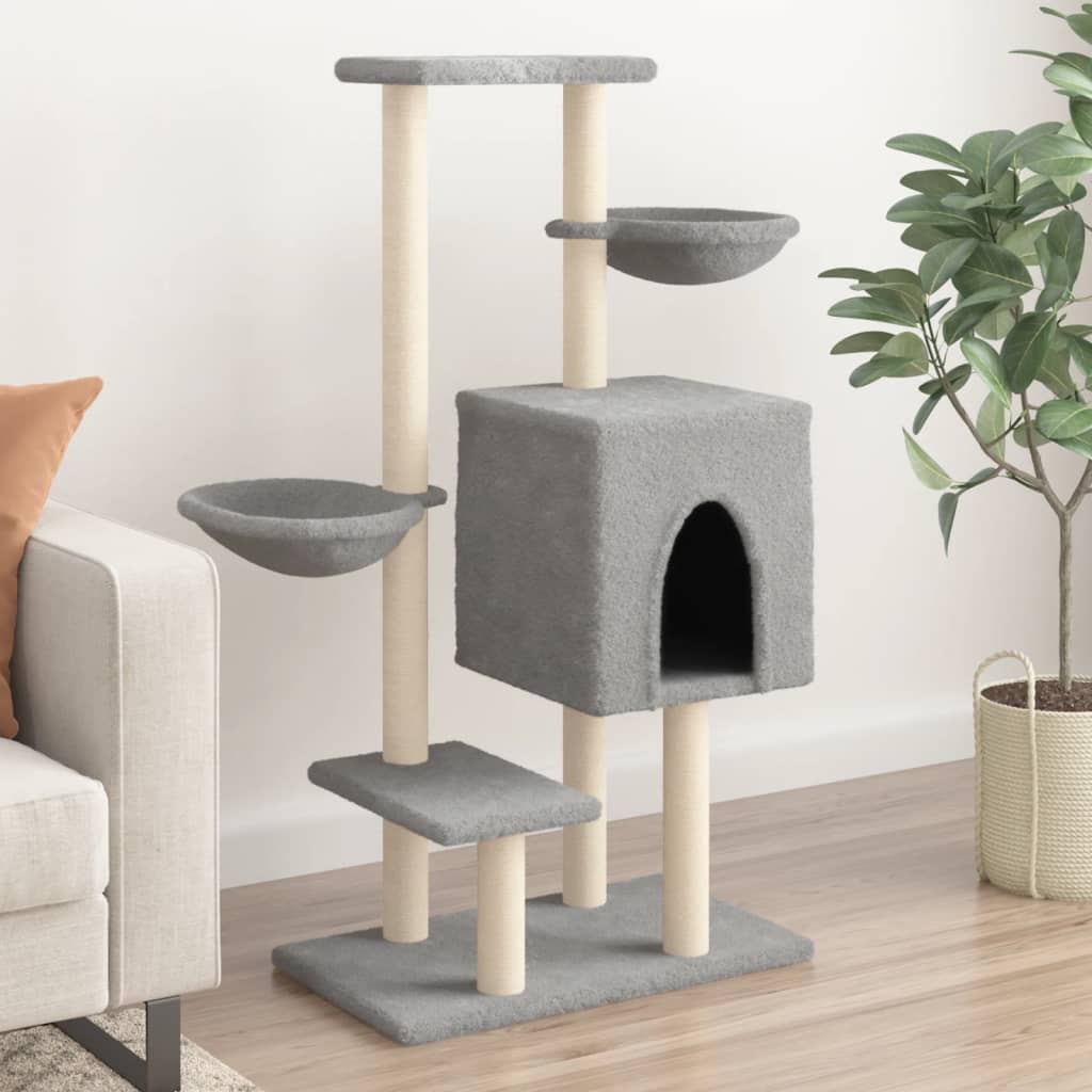 Rascador Para Gatos Con Postes De Sisal Gris Claro 117 Cm_1