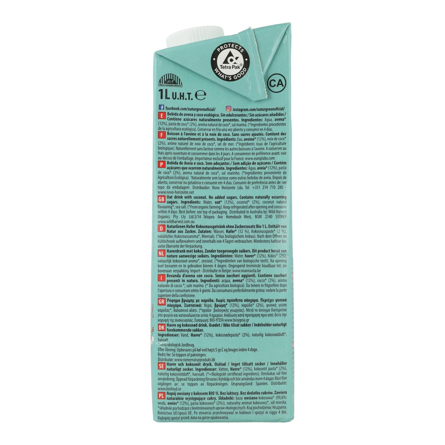 Bebida de Aveia e Coco NaturGreen 1 L