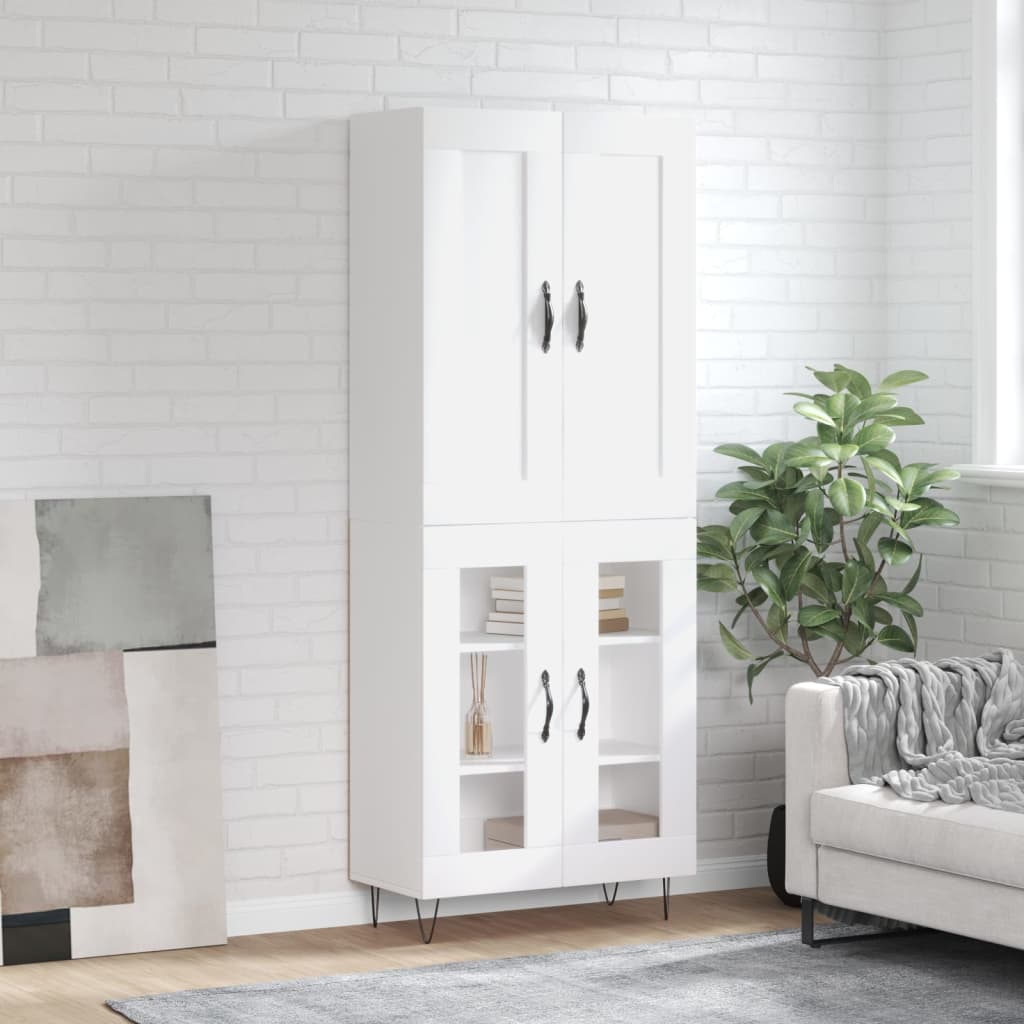 Aparador Alto Madera Contrachapada Blanco Brillo 69,5x34x180 Cm_0