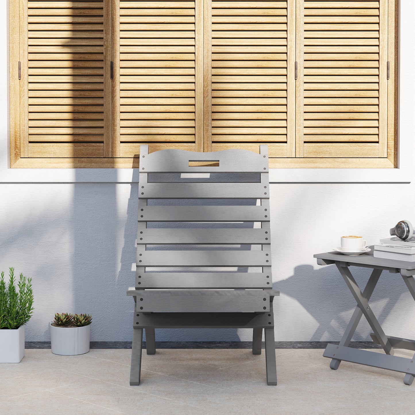 Outsunny Silla De Jardín De Madera Con Diseño Listones Y Respaldo Inclinado Gris_4