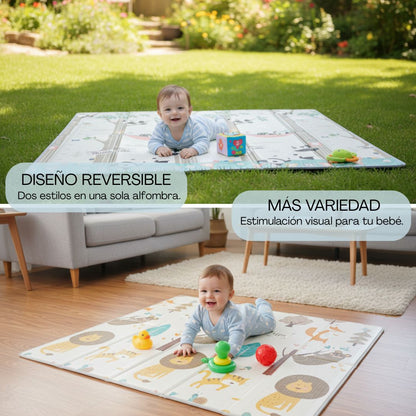 Bathby | Alfombra Plegable Para Bebé 200 × 180 Cm, Reversible Pandas/bosque_2