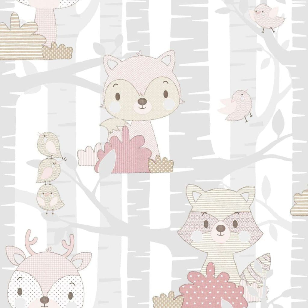 Noordwand Papel Pintado Mondo Baby Forest Animals Gris Y Rosa_0