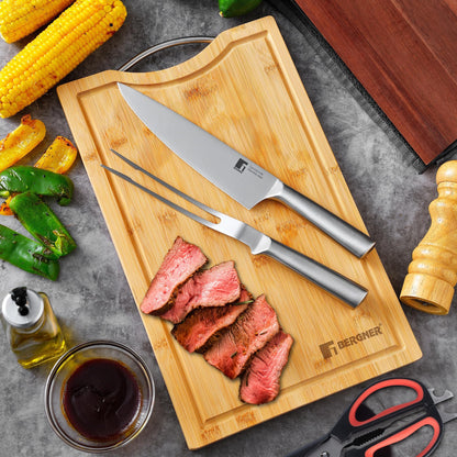Set De Cuchillo Chef + Tenedor Para Carne Bbq En Acero Inoxidable Bergner_1