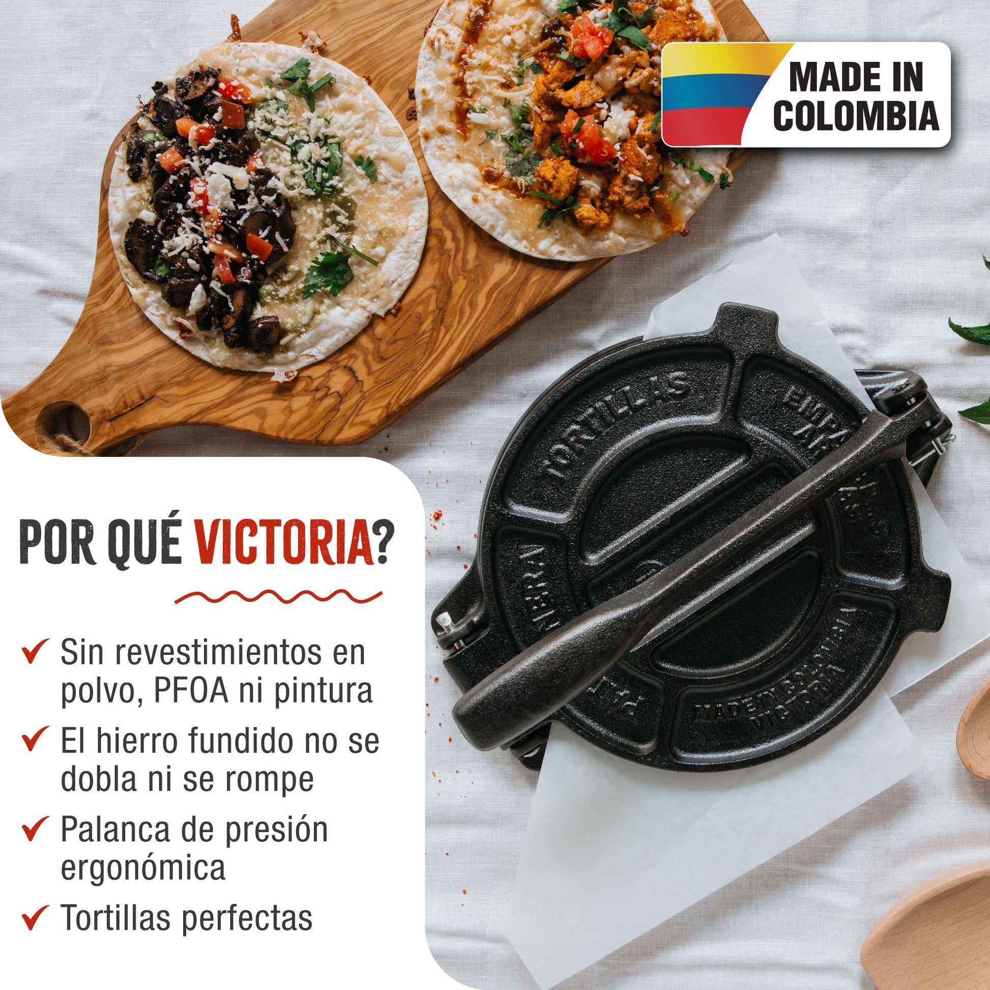 Victoria Prensa Tortillera Para Tortillas Mexicanas Hierro Fundido Curado 20cm, Pataconera Colombiana, 36997, Negro_1