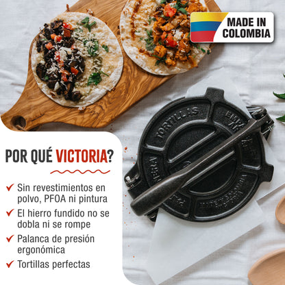 Victoria Prensa Tortillera Para Tortillas Mexicanas Hierro Fundido Curado 20cm, Pataconera Colombiana, 36997, Negro_1