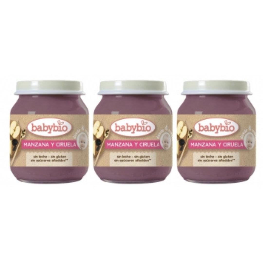Embalagem PROMOCIONAL 3x Pote de Maçã e Ameixa, 130 g. Babybio