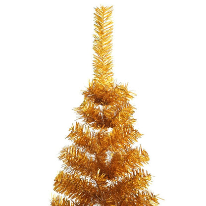Vidaxl Medio Árbol De Navidad Artificial Con Soporte Pet Dorado 210 Cm_4