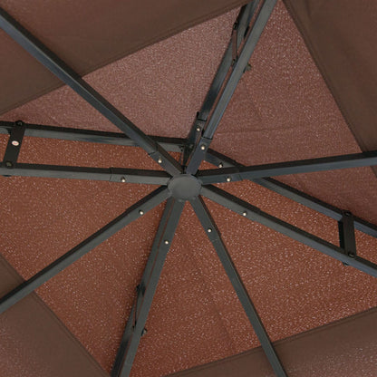 Outsunny Cenador De Jardín 3x3 M Con Doble Techo 4 Mosquiteras Para Fiestas Café_3