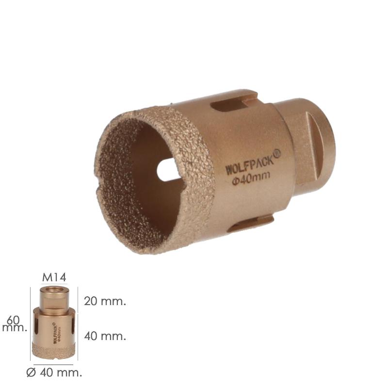 Corona Diamante Para Amoladora Ø 40 Mm. Conexión Rosca M14. Corte Seco