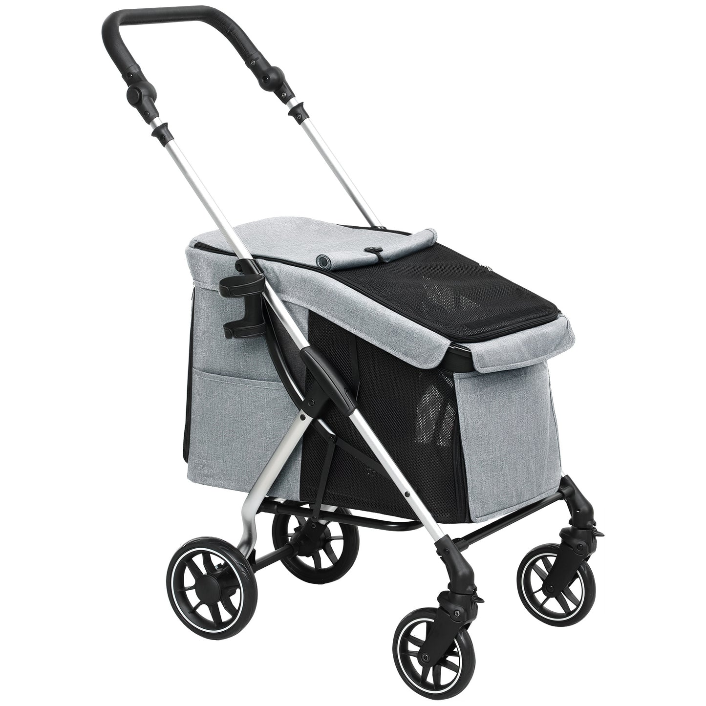 Pawhut Cochecito Para Perros Plegable Con Cojín Lavable 80x48,5x106 Cm Gris_0