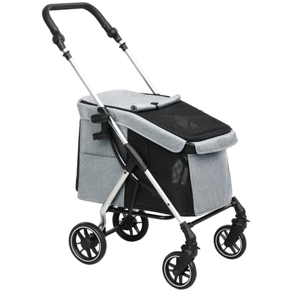 Pawhut Cochecito Para Perros Plegable Con Cojín Lavable 80x48,5x106 Cm Gris_0