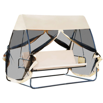 Outsunny Columpio Jardín 3 Plazas Convertible En Cama Con Mosquitera Puertas_0