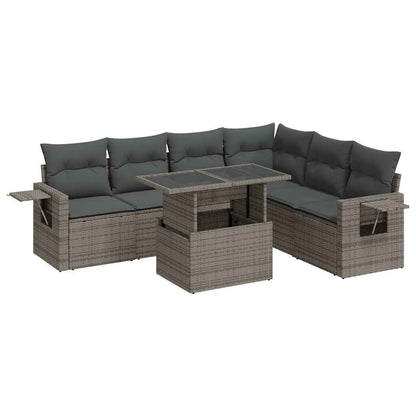 Set De Sofás De Jardín 7 Pzas Con Cojines Ratán Sintético Gris / Vetonek_4
