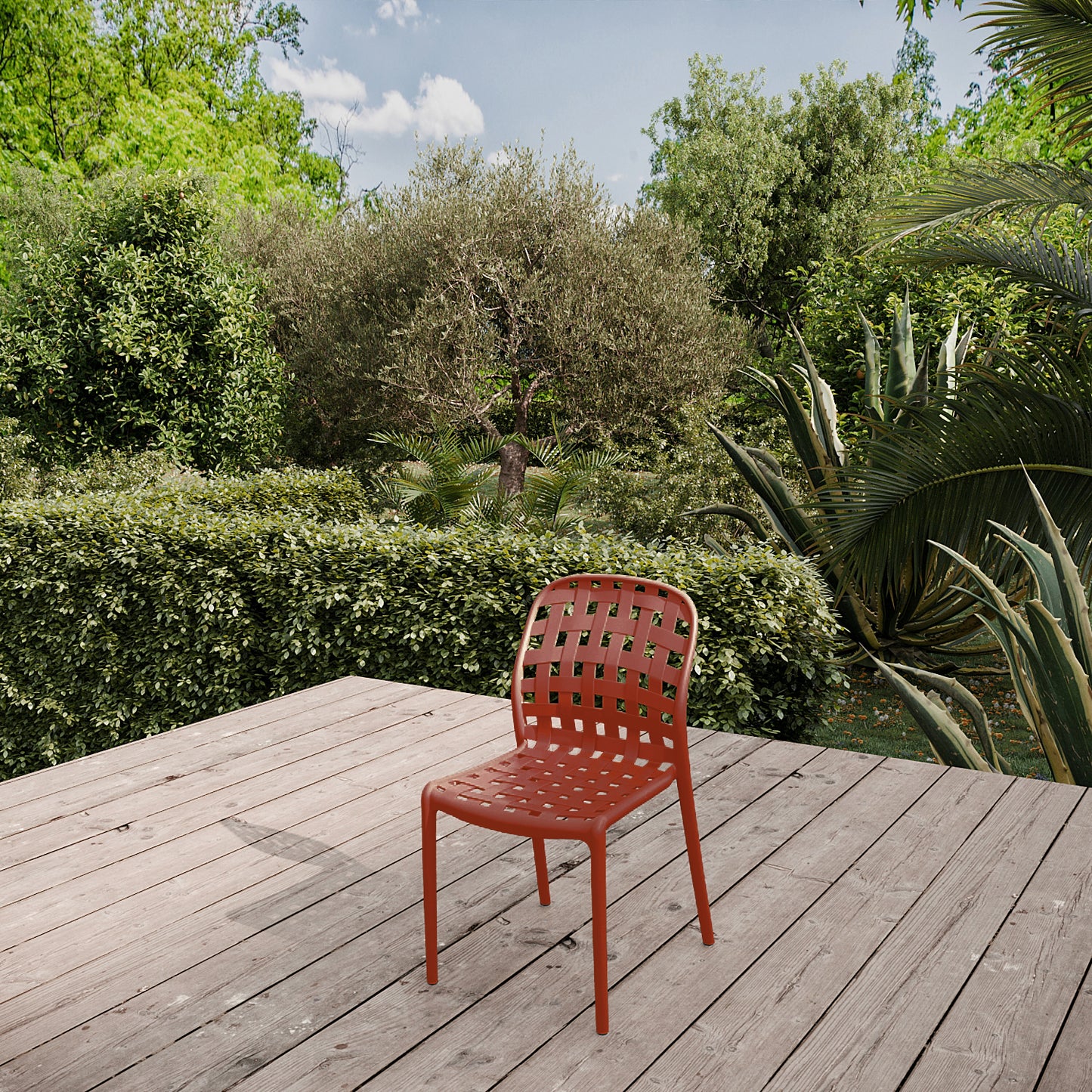 Lote De 4 Sillas Apilables De Polipropileno Terracota Calado Corfu - Muebles De Jardín - 46x56xh82cm_5