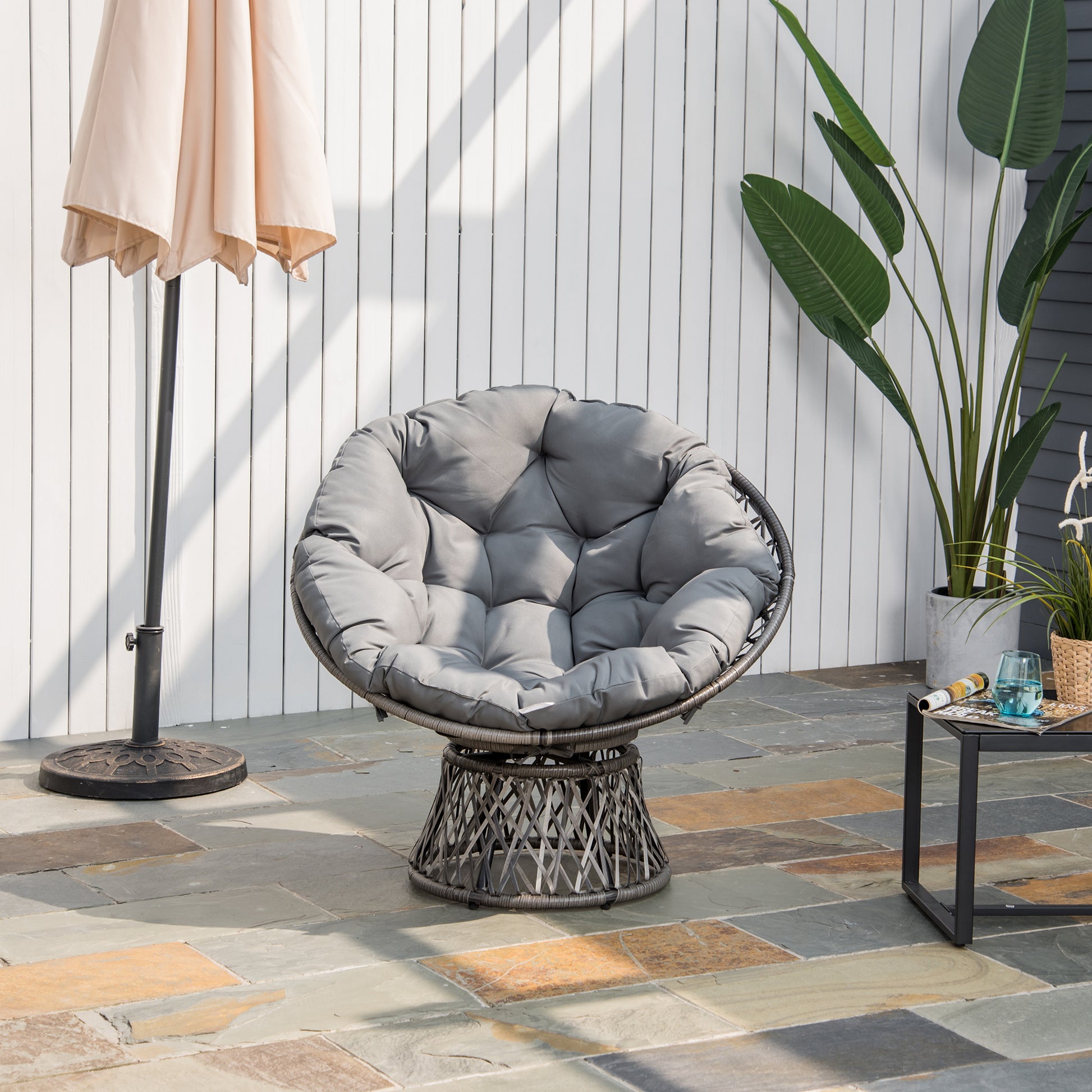 Outsunny Silla Giratoria 360° De Ratán Sintético Con Cojín 87x97x86 Cm Gris_1