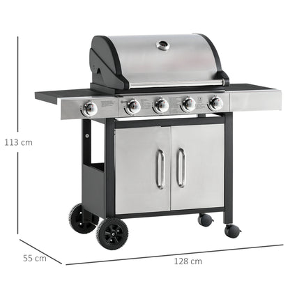 Outsunny Barbacoa De Gas Con Ruedas 5 Quemadores Armario Acero Inox. Bbq 3kw_2