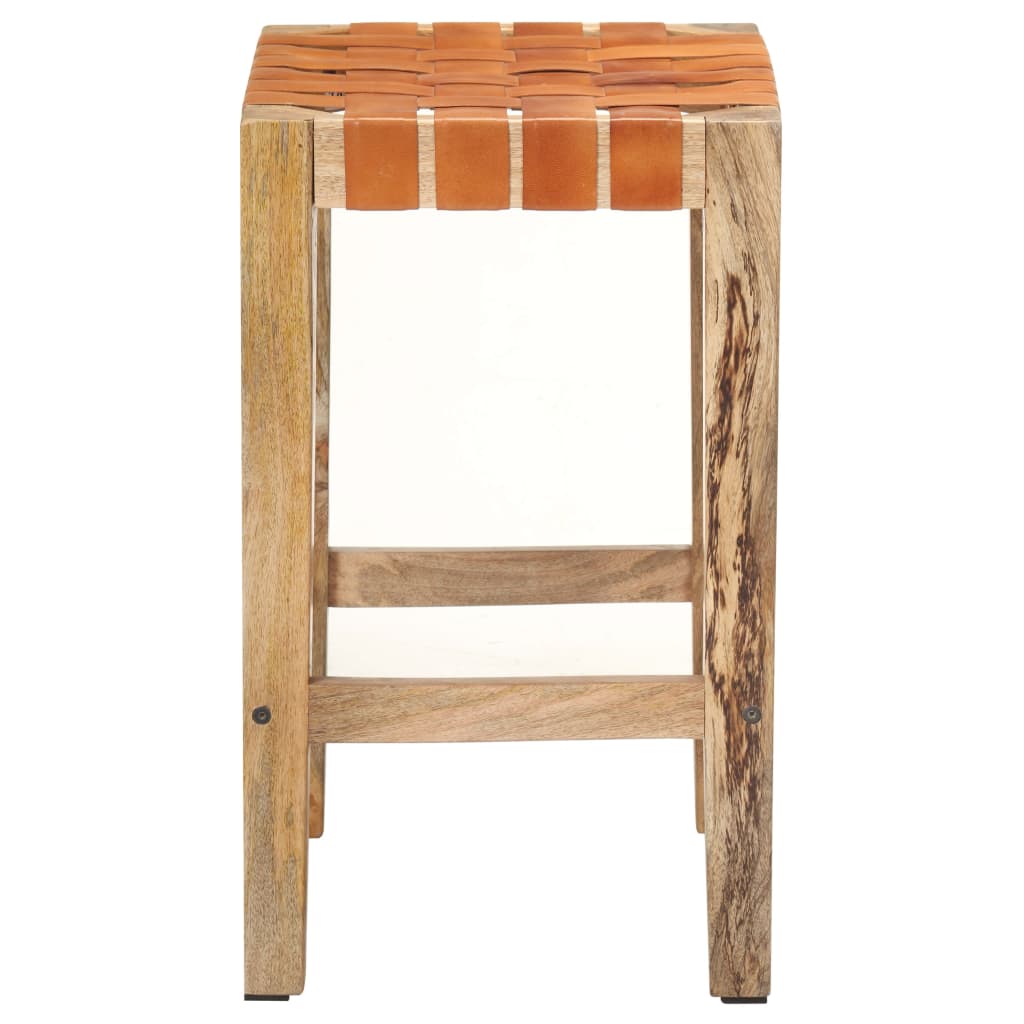 Taburetes De Bar 2 Piezas Cuero Auténtico Marrón 60 Cm_2