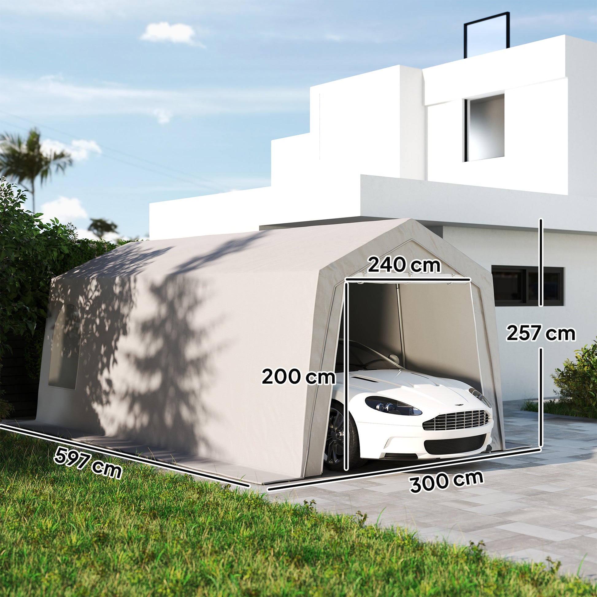 Outsunny Cobertizo Jardín Exterior 300x597x257 Cm Impermeable Gris_2