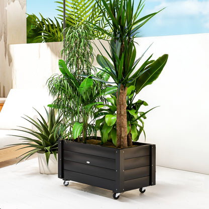 Outsunny Jardinera De Madera Con Ruedas Agujeros De Drenaje 89x48x47 Cm Negro_1