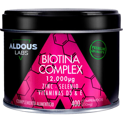 Biotina com Zinco, Selénio, Vitamina D3 e Vitamina E, 400 comprimidos. Aldous Labs