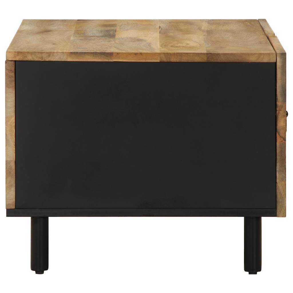 Mesa De Centro Madera Maciza De Mango Rugosa Negro 80x50x40 Cm_2