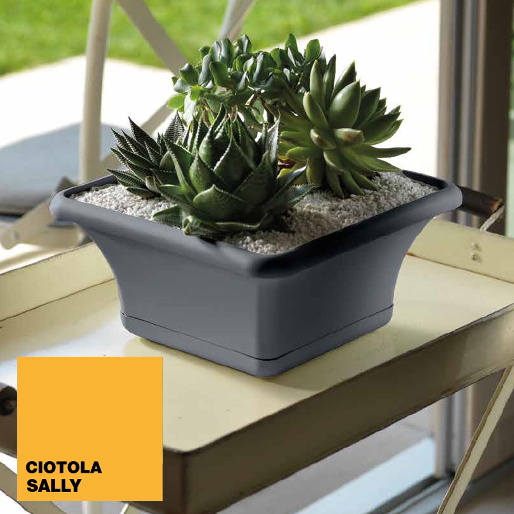 Maceta Cuadrada 40 Cm Con Platillo Gris