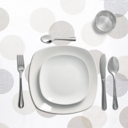 Mantel Hule Rectangular Circulos Beige Impermeable Antimanchas Pvc 140x250 Cm.  Recortable Uso Interior Y Exterior