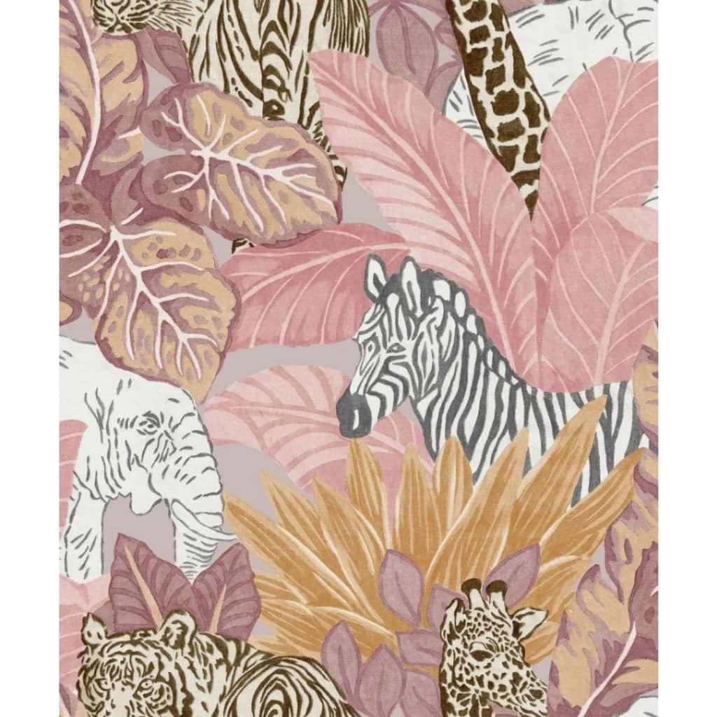 Noordwand Papel De Pared Good Vibes Jungle Animals Rosa Y Naranja_0