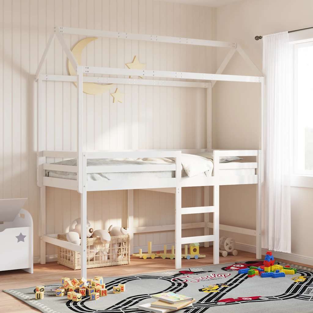 Techo De Cama Infantil Madera Maciza Blanco 207x95,5x159 Cm_1