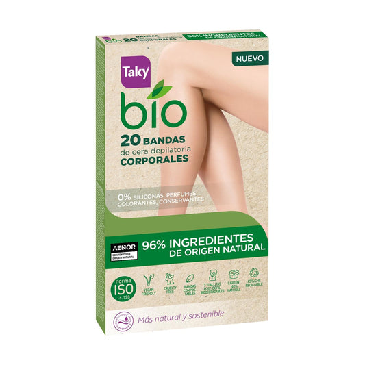 Tiras de cera para remoção de pelos orgânicos Taky, 20 tiras corporais