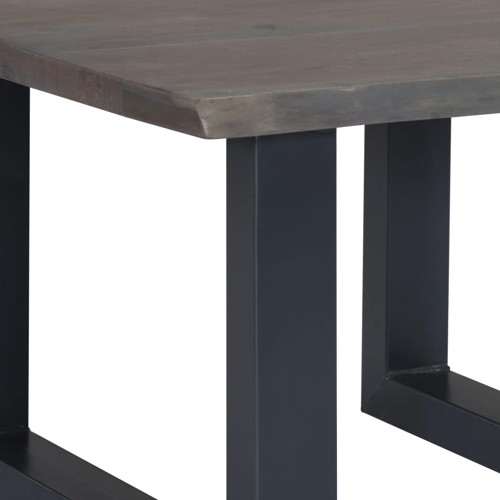 Mesa De Centro Con Borde Natural Acacia Maciza Gris 60x60x40 Cm_4