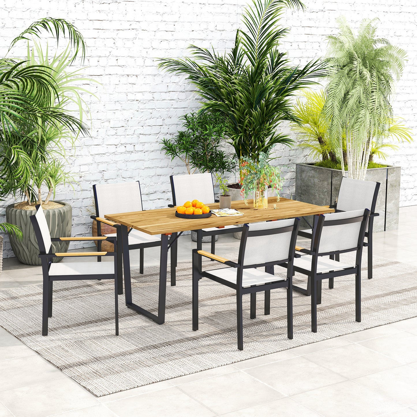 Outsunny Mesa Comedor De Jardín De Madera Con Encimera De Listones Natural_4