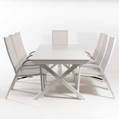 Conjunto De Mesas Y Sillas Sillones Reclinables Hidraulicos, Extensible Y Versatil, Aluminio Y Textilene, Color Blanco_3