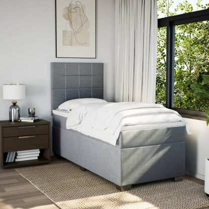 Cama Box Spring Con Colchón Tela Gris Claro 90x190 Cm / Vetonek_4
