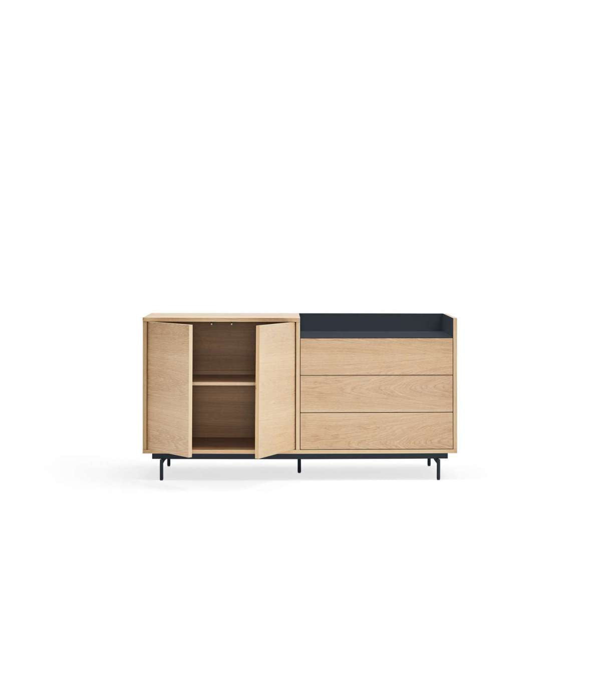 Mueble Aparador Para Comedor Modelo Valley 2 Puertas 3 Cajones Acabado Roble/azul Oscuro,_2