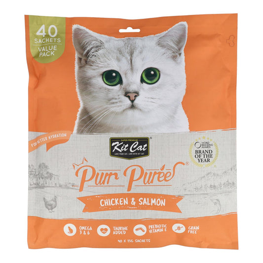 PurrPuree Value Pack Kit para Gatos - Frango e Salmão 40x15g Snack Cremoso para Gatos