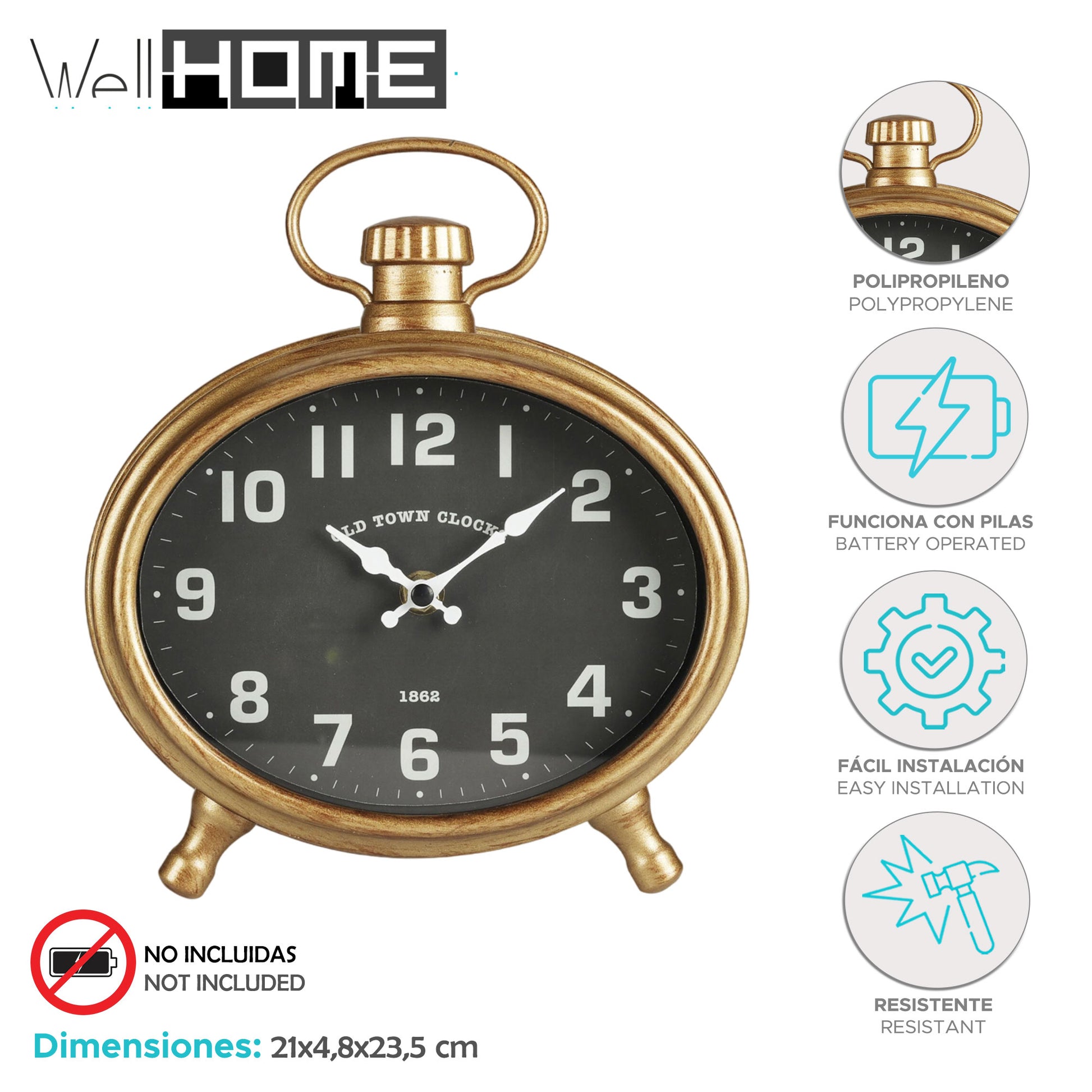 Well Home Reloj De Apred Ovalado Cuerpo Dorado 21x4,8x23,5cm_1