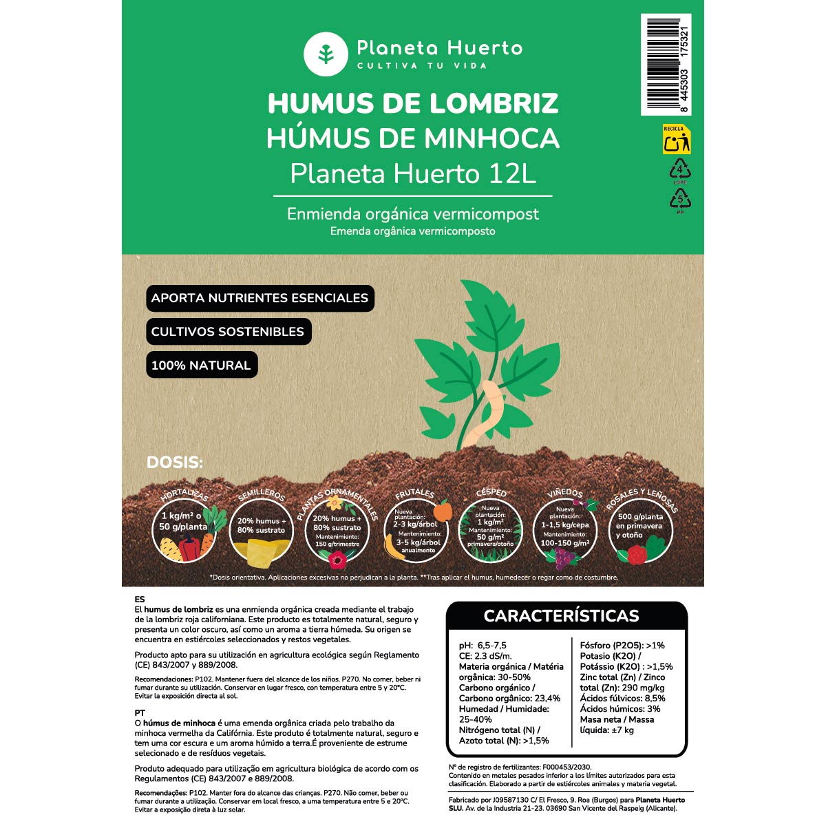Planeta Huerto Húmus de Minhoca 12 l