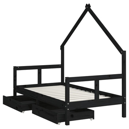 Vidaxl Estructura Cama Infantil Y Cajones Madera Pino Negro 80x160 Cm_3